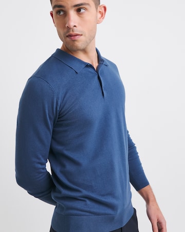 Blue Long Sleeve Knitted Polo