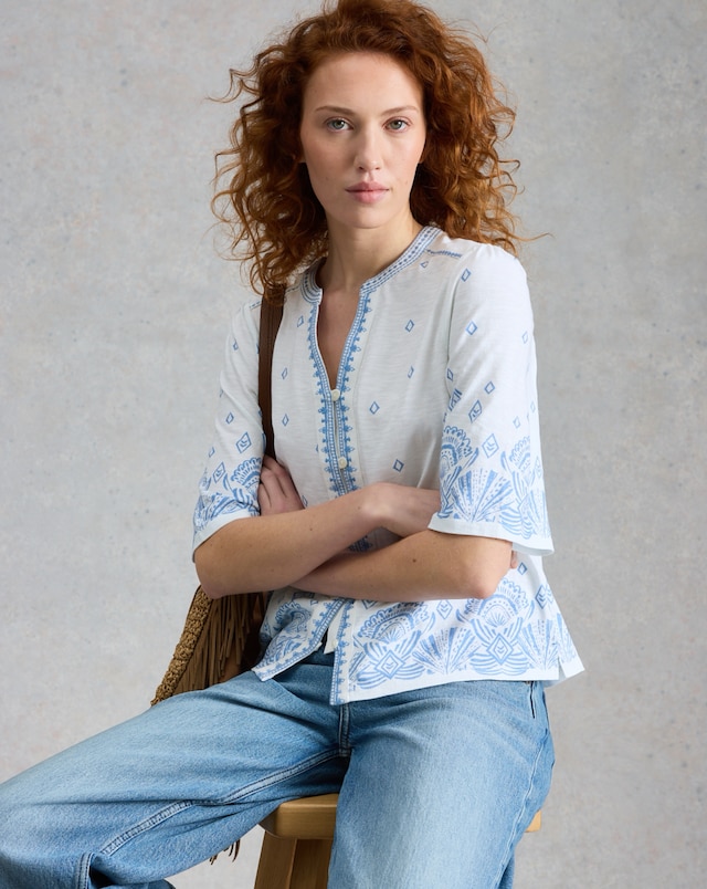 White Stuff Lizie Border Embroidered Top