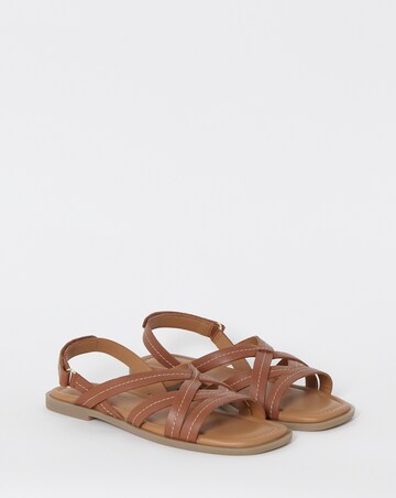 Sedona Contast Stitch Leather Strappy Flat Sandals - Wide Fit (E)