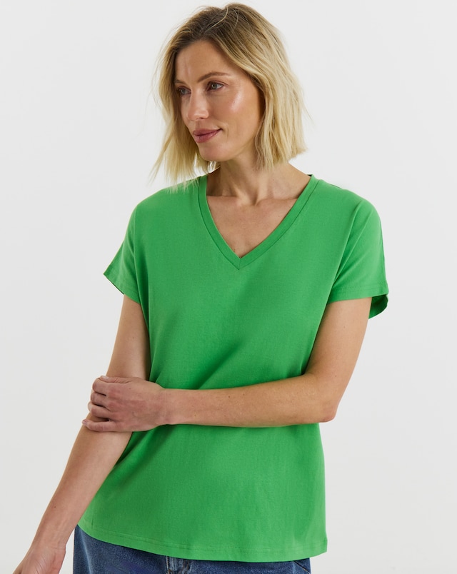 Green Short Sleeve V-Neck T-Shirt
