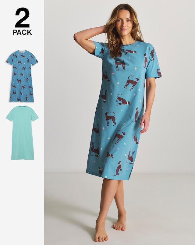 Pretty Secrets (2 Pack) Value Midi Nighties Dog Print