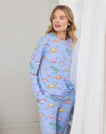 Chelsea Peers Classic Crew Neck Pyjama Set Dinosaur Print