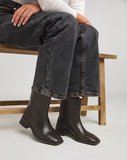 Heavenly Soles Brianna Heeled Square Toe Leather Boots - Extra Wide Fit (EEE)