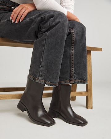 Heavenly Soles Brianna Heeled Square Toe Leather Boots - Extra Wide Fit (EEE)