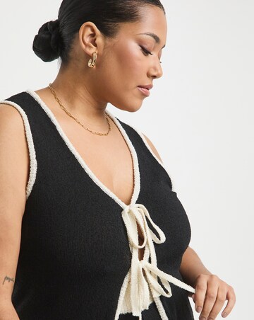 Simply Be Black & White Contrast Tie Front Waistcoat Co-Ord
