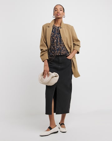 Print Bubble Sleeve Crew Neck Top