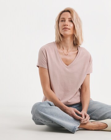 Pure Cotton Blush V-Neck Short Sleeve T-Shirt