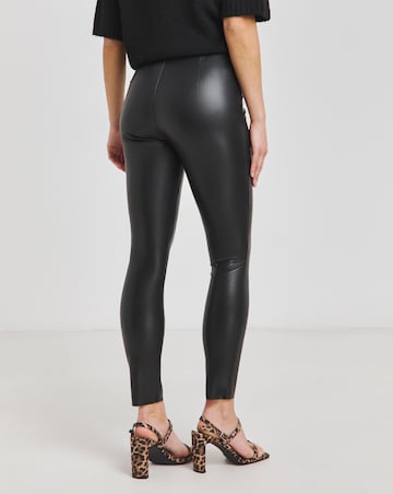 Black Seam Detail High Waist PU Leggings