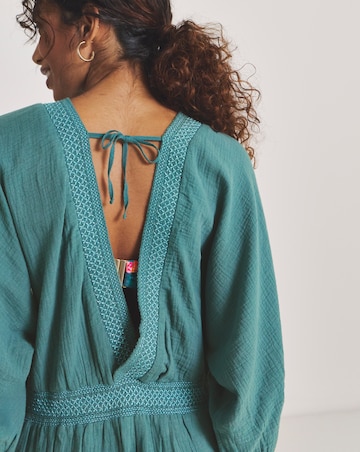 Shirred Detail Long Sleeve Plunge Beach Playsuit