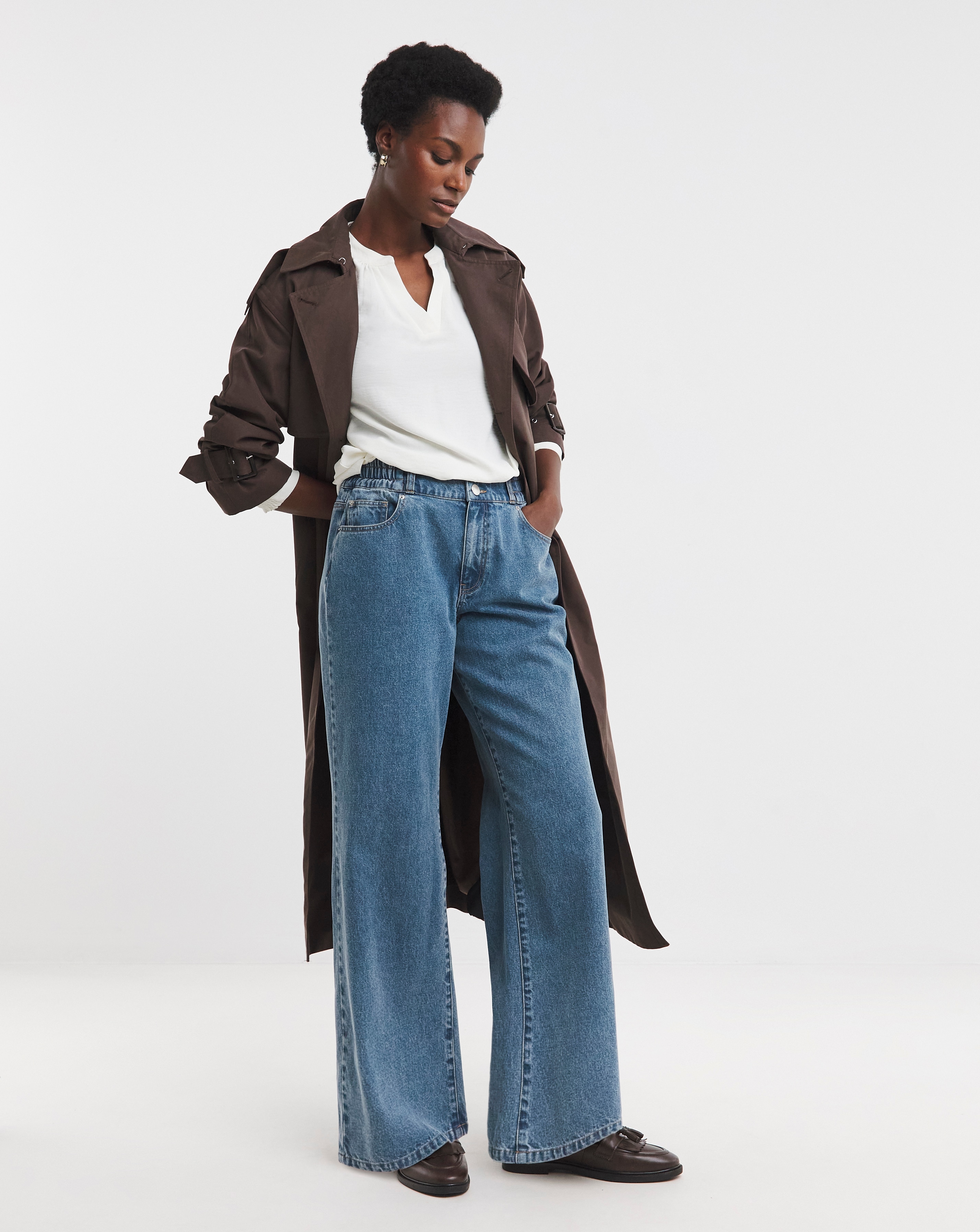 Authentic Blue Elasticated Waist Wide Leg Jeans | JD Williams