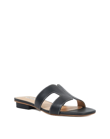 Dune Loupe Black Leather Sandals - Wide Fit (E)