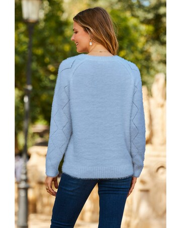 Sosandar V Neck Pointelle Stitch Feather Trim Jumper