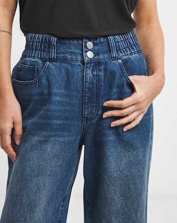 Mid Blue Elasticated Waist Wide Leg Jean