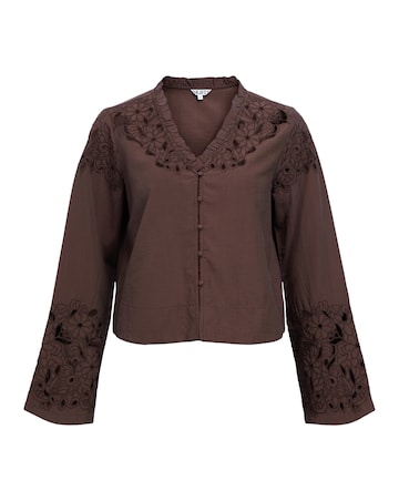 OBJECT Brown Long Sleeve V-Neck Top