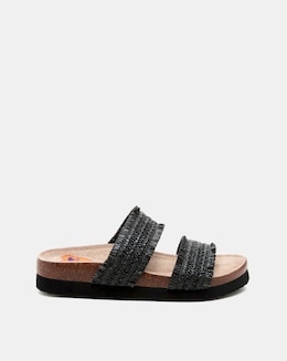 Rocket Dog Black Aruba Raffia Slider Sandals