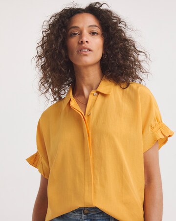 Orange Linen Relaxed Grown On Sleeve Shirt