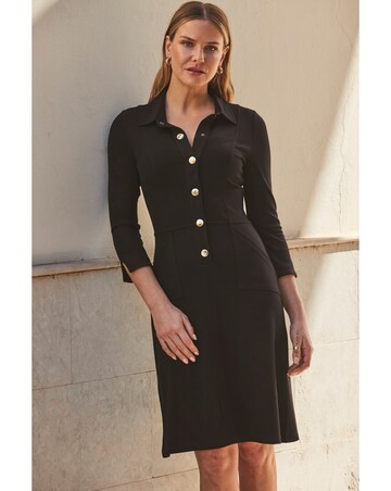 Sosandar Black Ponte Popper Front Jersey Dress