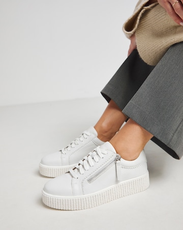 Quincy Side Zip Leather Trainer - Wide Fit (E)