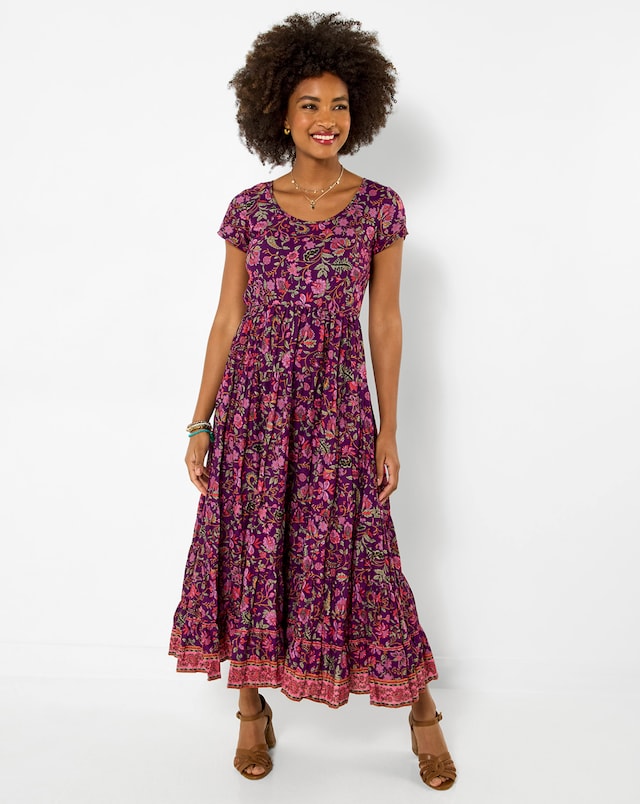 Joe Browns Heidi Crinkle Cotton Border Print Midi Dress