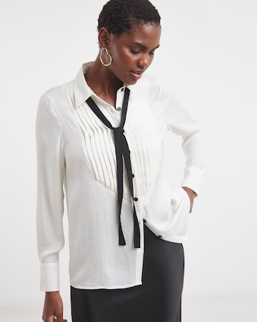 Contrast Tie Hammered Satin Tux Shirt