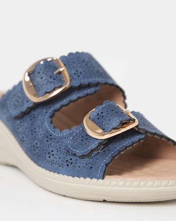 Cushion Walk Navy Buckle Mule Sandals - Wide Fit (E)