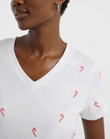 Christmas Candy Cane Embroidered T-Shirt