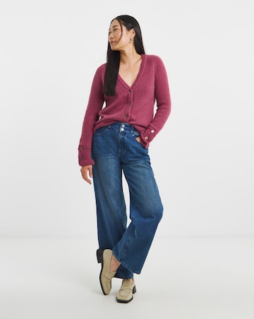 Rose Frill Sleeve Fluffy Yarn Cardigan