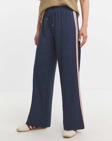 Navy Stretch Ponte Side Stripe Wide Leg Trouser