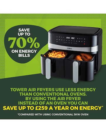 Tower 2x 4.5Litre 1600W Vortex Black Dual Basket Digital Air Fryer T17088