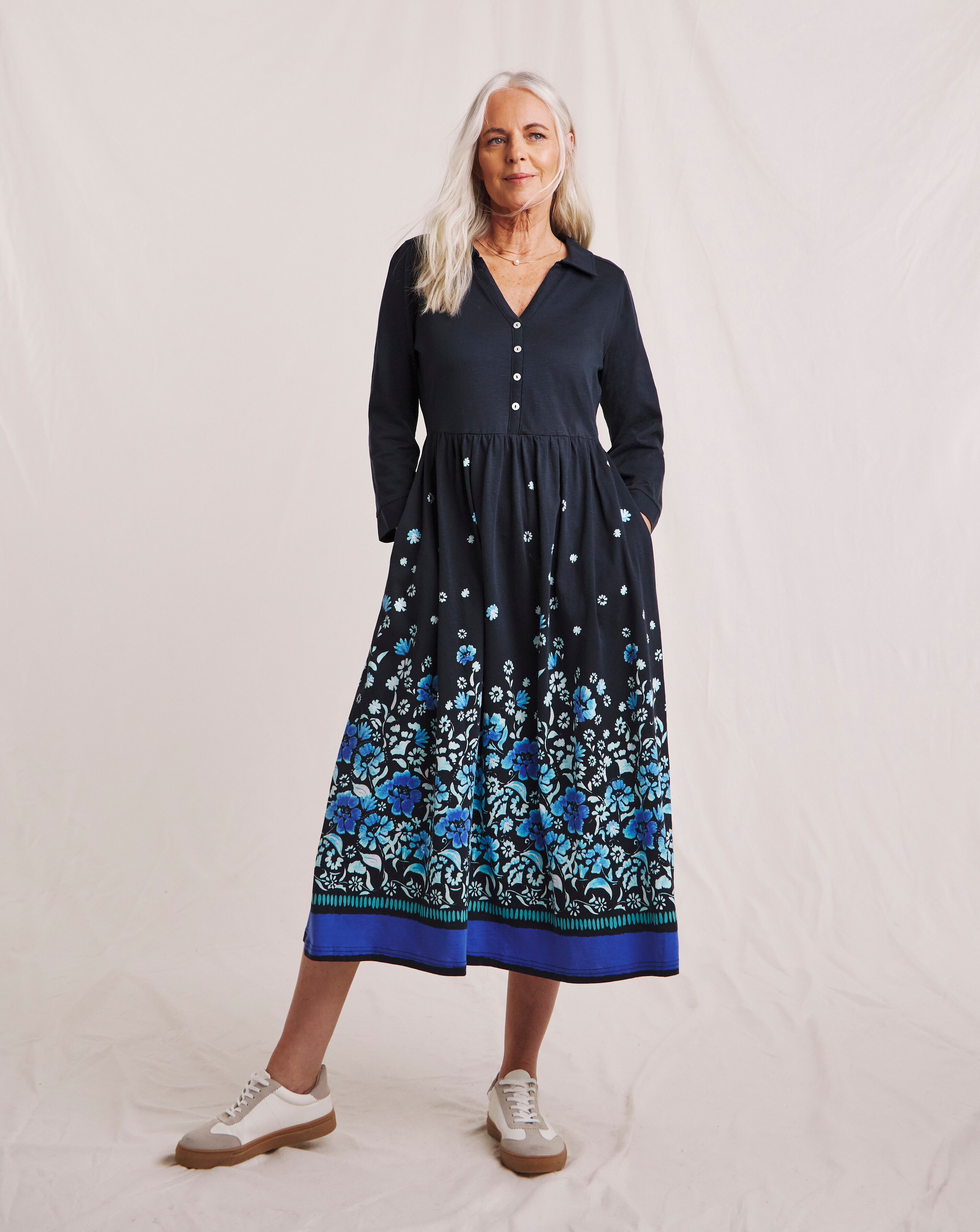 Julipa Pure Cotton Border Print Jersey Shirt Dress