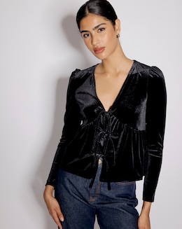 Nobody's Child Velvet Bow Front Top