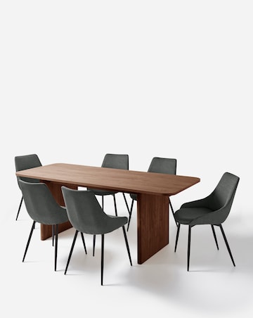 Oslo Panel End Dining Table with 6 Etta Fabric Chairs