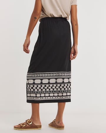 Black Print Pull On Column Midi Skirt