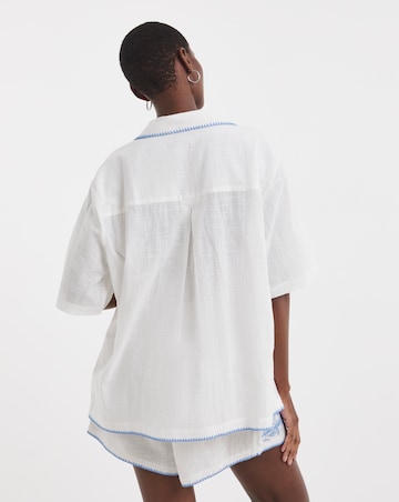 Figleaves Embroidered Cotton Pyjama Shortie Set