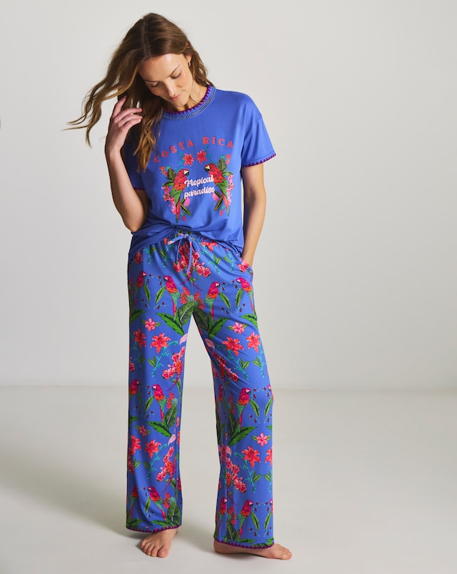 Figleaves Blanket Stitch Pyjama Set Parrot Print