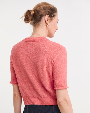 Pink Fine Knit Short Sleeve Cardigan