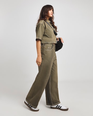 Native Youth Acid Wash Cropped Denim Shirt With Heart Pockets