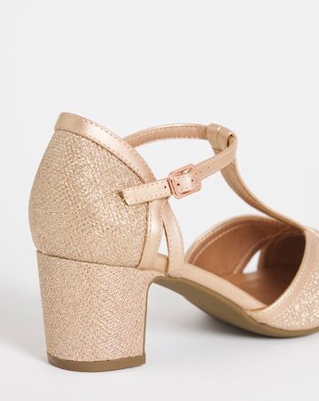 Dolores Low Block Heel T Bar Shoes - Extra Wide Fit (EEE)