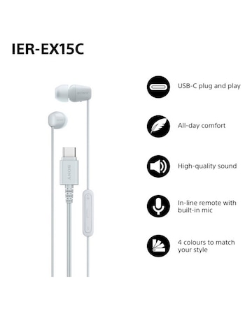 SONY IER-EX15C USB-C Wired Earphones - White