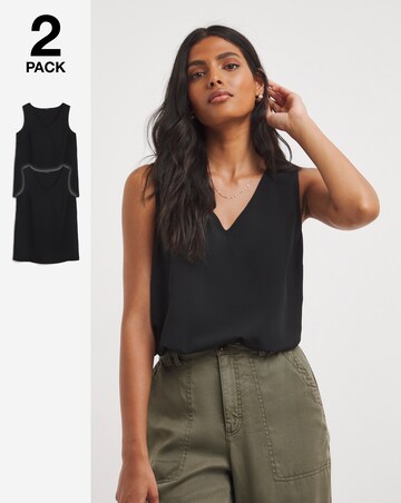 Black 2 Pack V Neck Woven Vests