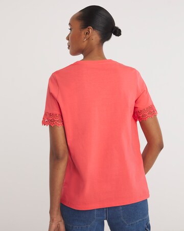 Pink Lace Trim Short Sleeve T-Shirt