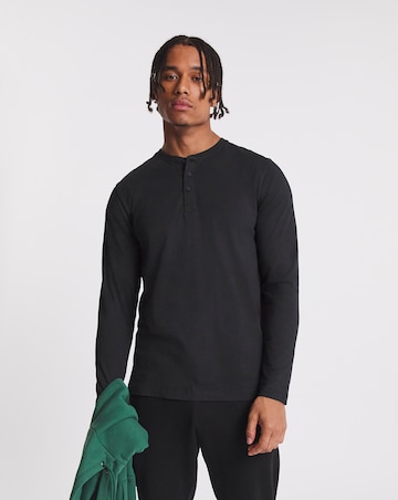 Long Sleeve Grandad T-Shirt Long Length- Black