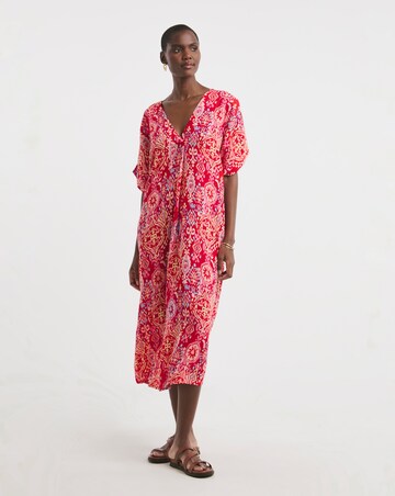 Textured Crinkle Overhead Midi Kaftan Dress
