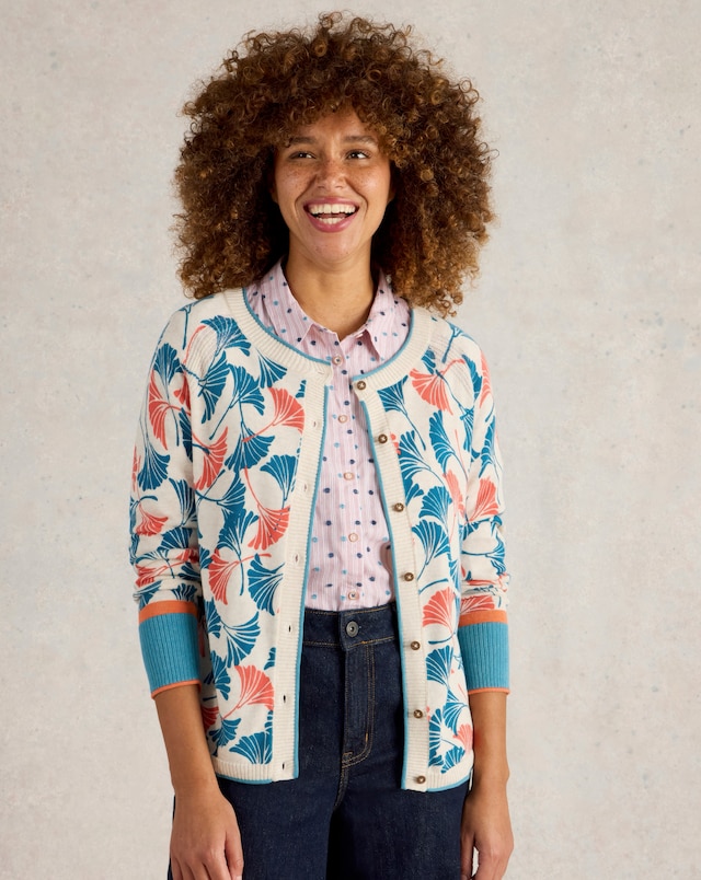 White Stuff Lulu Printed Crew Neck Cardigan