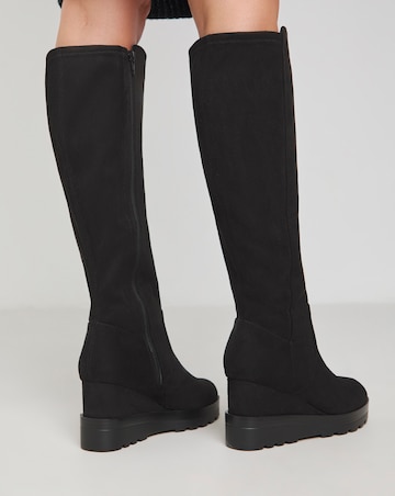 Leyner Stretch Wedge Knee High Boots - Wide Fit (E) & Super Curvy Calf
