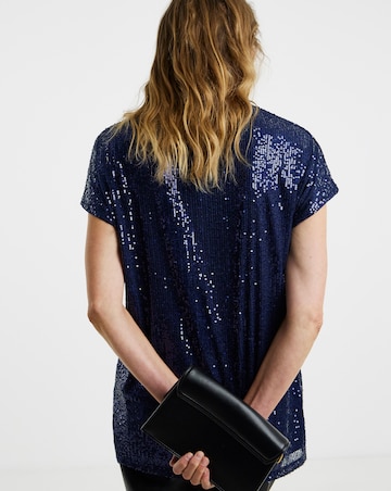 Sequin Longline Curved Hem Top