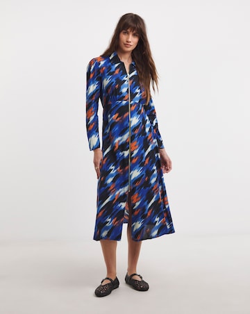 Long Sleeve Zip Front Shirt Dress