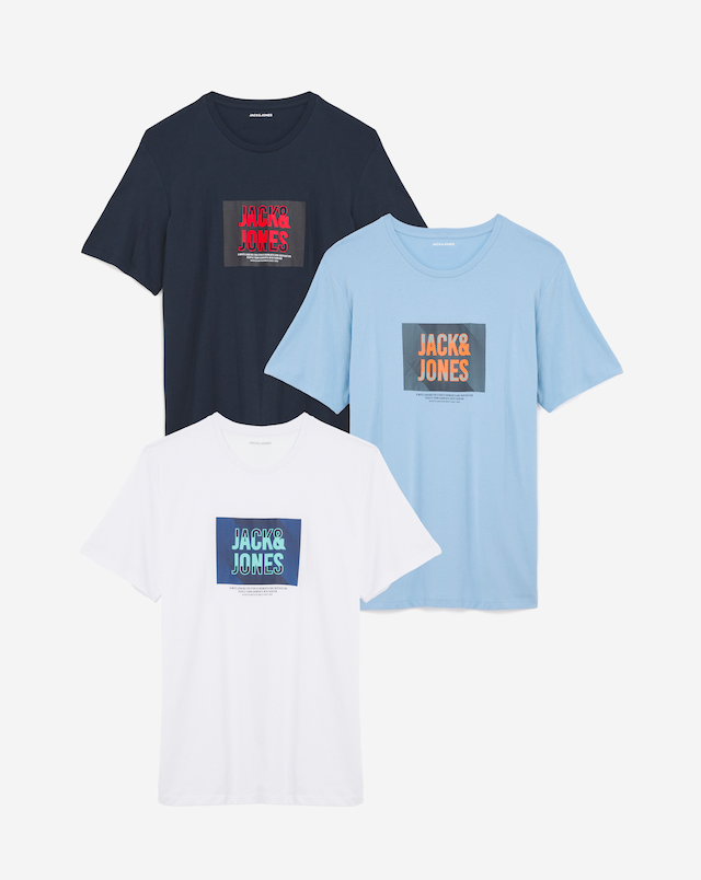 Jack & Jones Hudson Logo T-Shirt 3 Pack - Multi