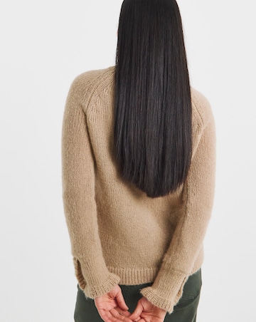 Camel Frill Sleeve Fluffy Yarn Cardigan