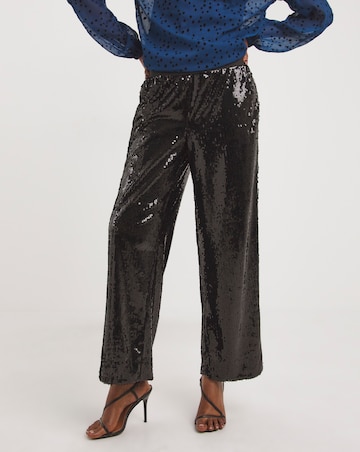 Black Pull On Sequin Straight Leg Trouser